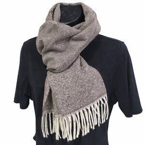 LINEA EMMETI NWT Italian Cashmere Wool Knit Scarf Wrap Brown Check Woven Unisex